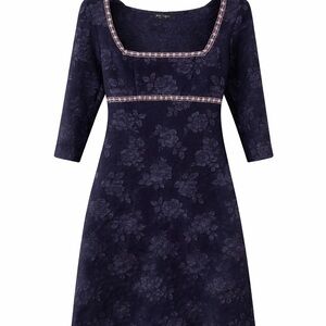 Vintage Navy Floral Dress with Pink Trim